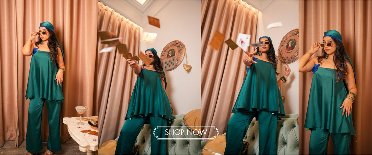The Emerald Dilbar set, worn four ways.