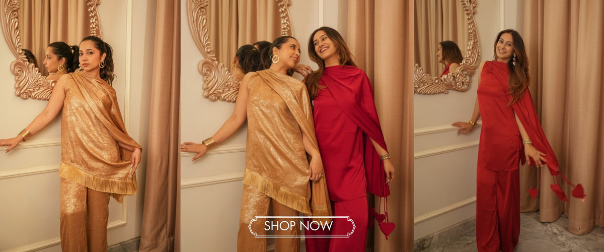 The Sona set in gold and the Laal Ishq set in red. Siyra Dil Se.