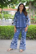 Isha Flare Denim Pants, embroidered flared jeans for women by Siyra