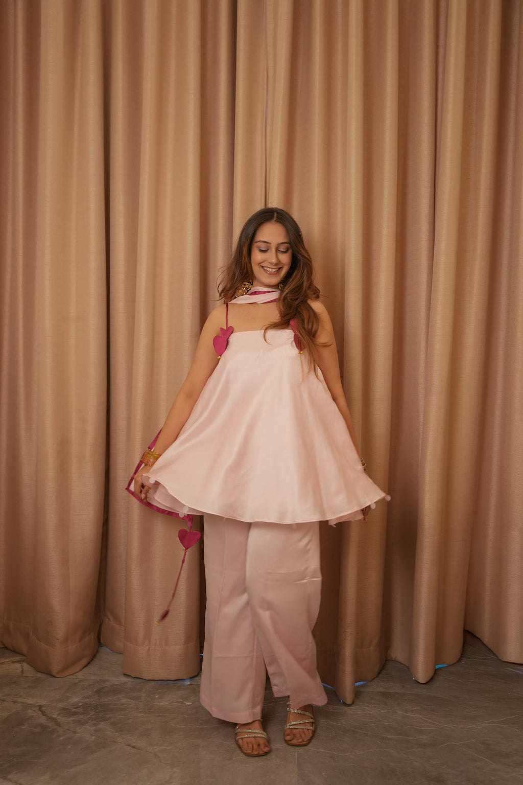 Rose Dilbar Set, satin co-ord set for women by Siyra