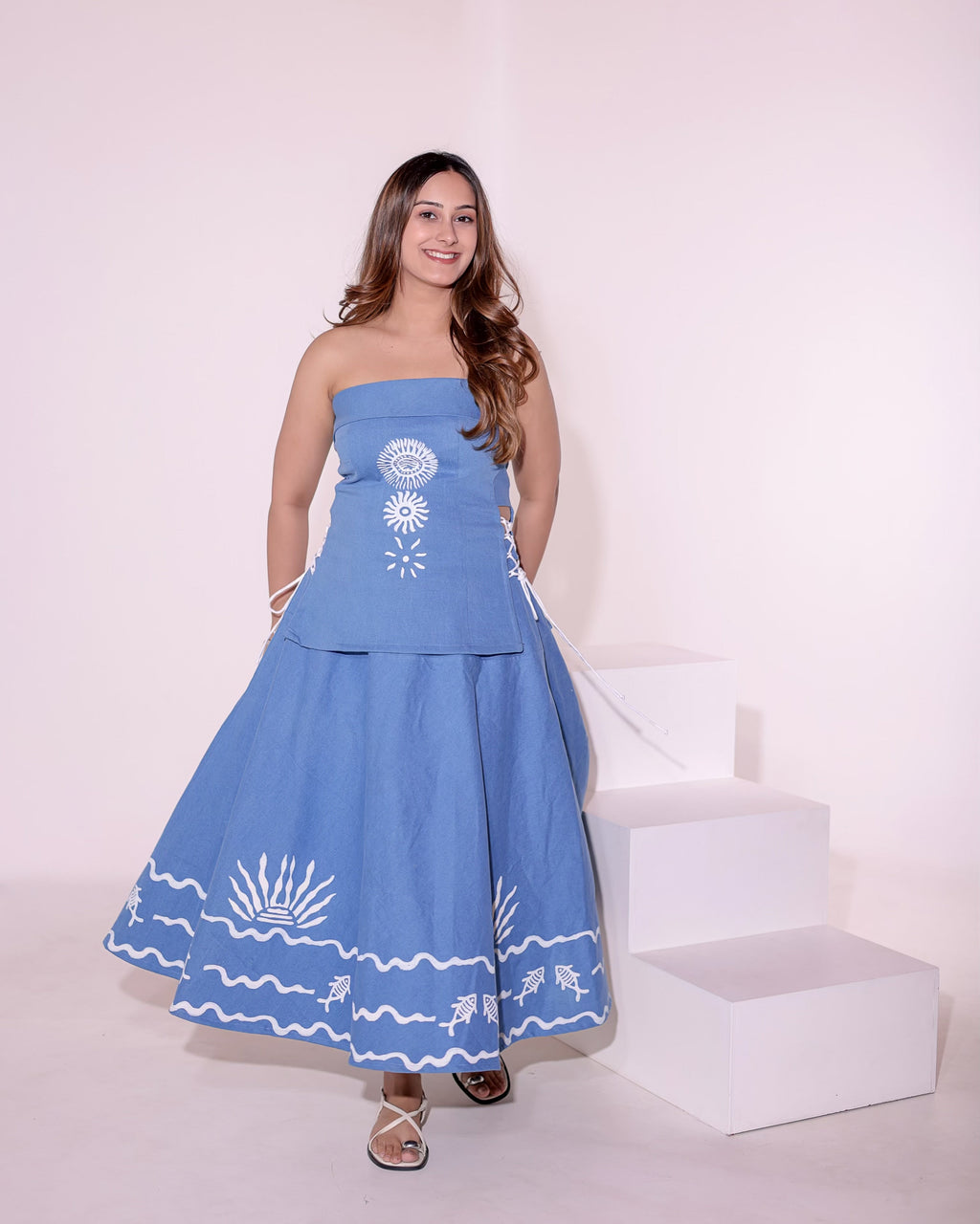 Dhoop Dhariya Skirt Set, denim skirt co-ord set for women by Siyra