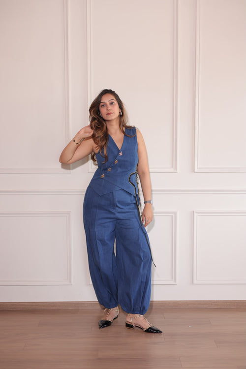 Celestial Denim Balloon Pants, denim balloon pants for women by Siyra, view 2