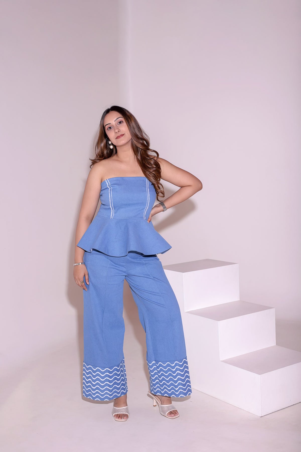 Leher Peplum Denim Top, denim peplum top for women by Siyra, view 4