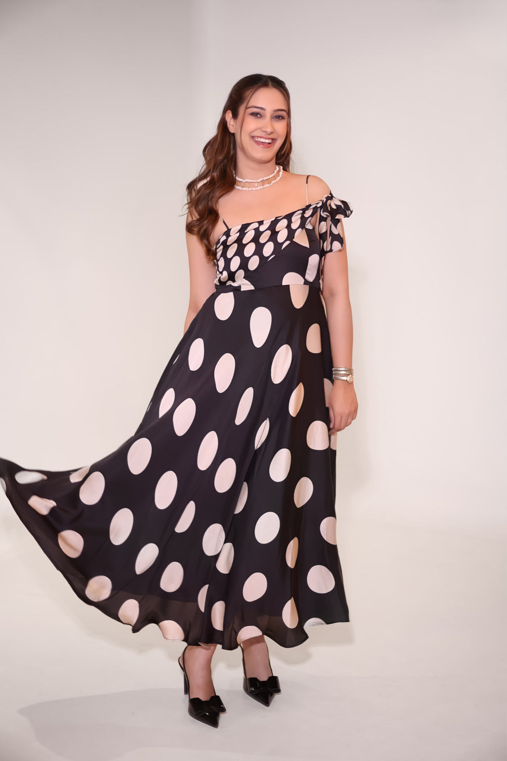 Emily Polka Dress, polka dot satin dress for women by Siyra