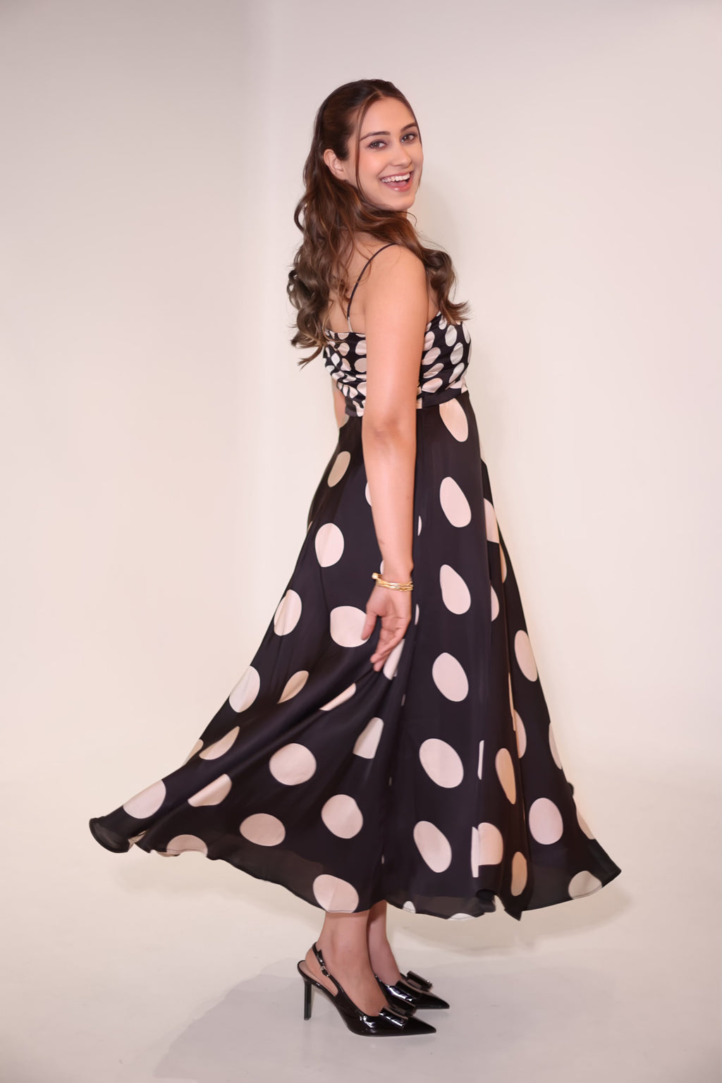 Emily Polka Dress, polka dot satin dress for women by Siyra, view 4