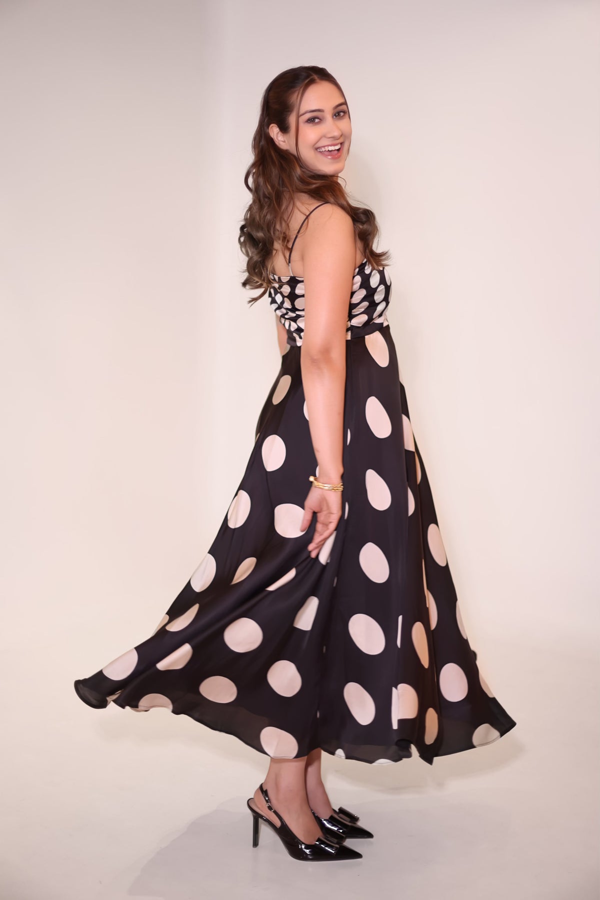 Emily Polka Dress, polka dot satin dress for women by Siyra, view 4