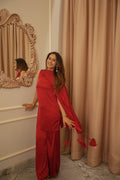 Laal Ishq Set, red satin co-ord set for women by Siyra, view 2