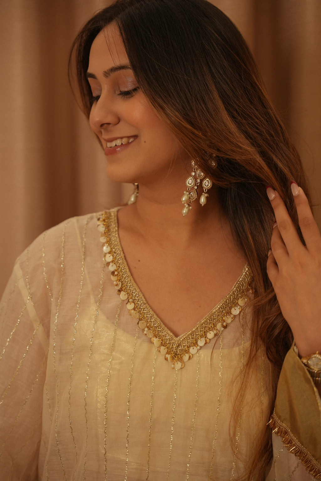Safed Ishq Top, chanderi party top for women by Siyra, view 3