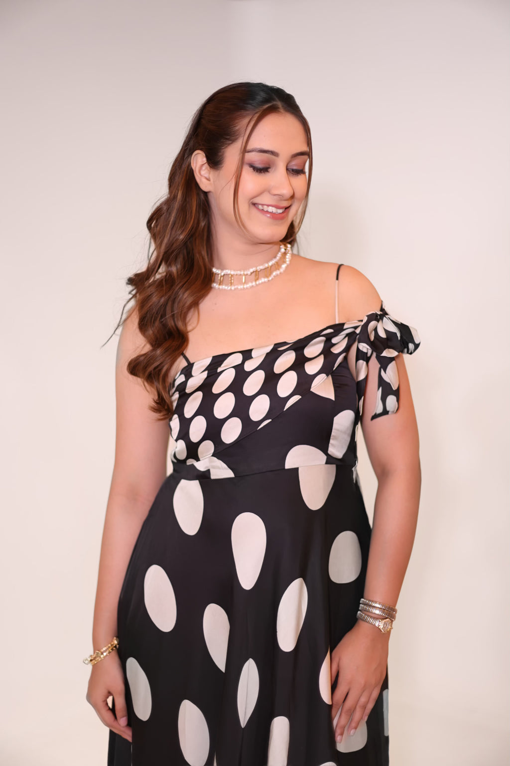Emily Polka Dress, polka dot satin dress for women by Siyra, view 2