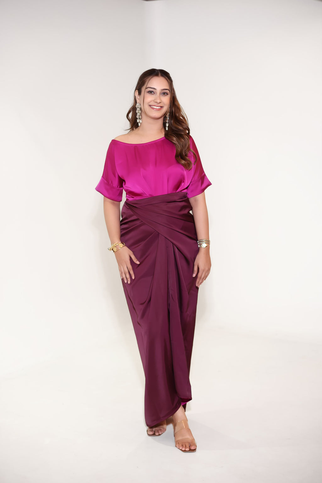 Doobara Reversible Set, satin co-ord set for women by Siyra, view 3