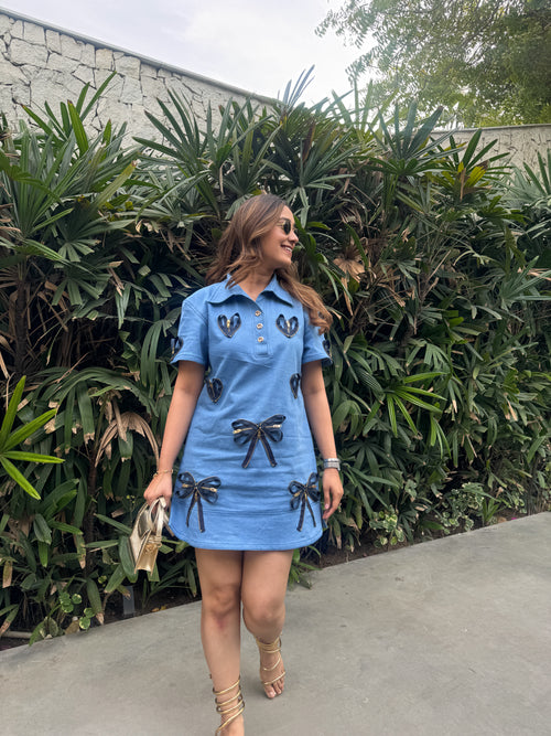 Ayka Denim Dress, denim shift dress for women by Siyra, view 2