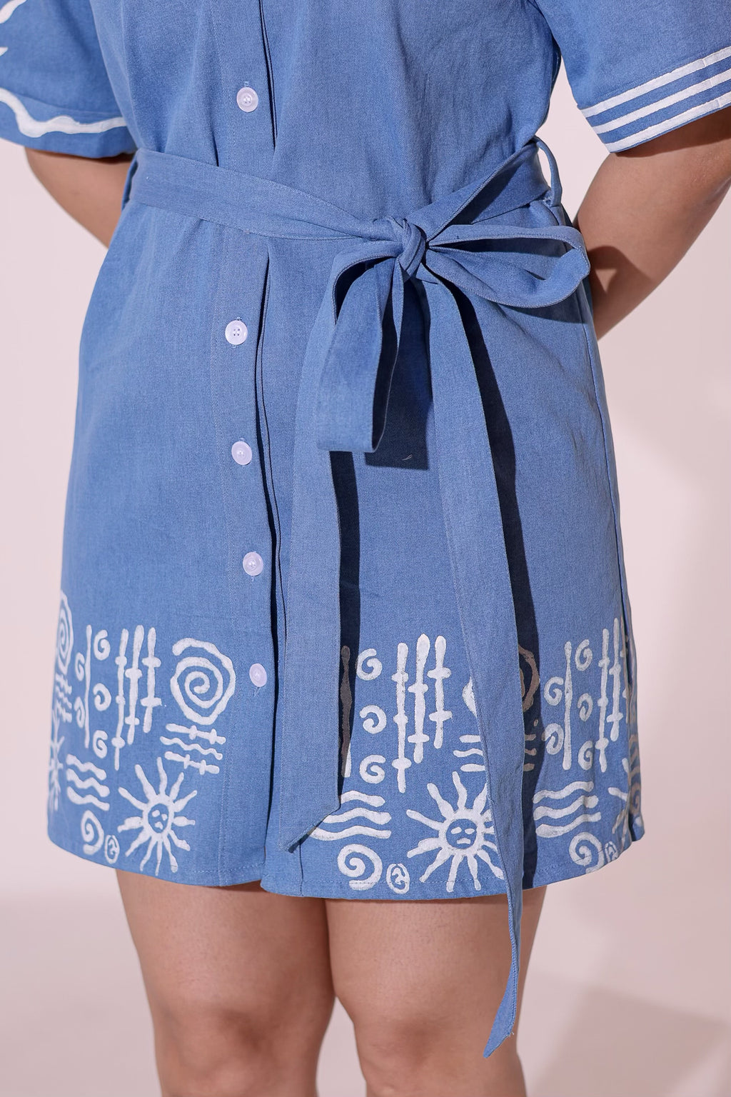 Surya Denim Shirt Dress, block print denim dress for women by Siyra, view 2