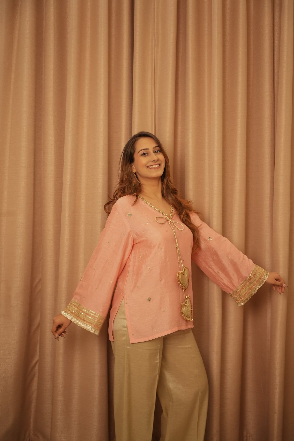 Zari Pants, gold tissue pants for women by Siyra, view 2