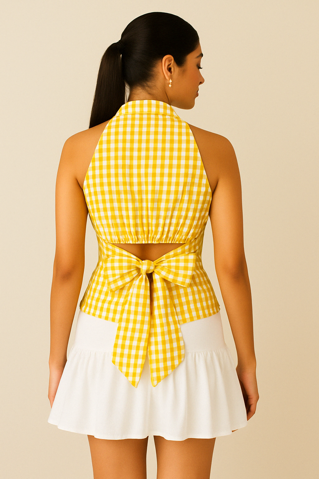 Citrus Top, yellow gingham top for women by Siyra, view 2