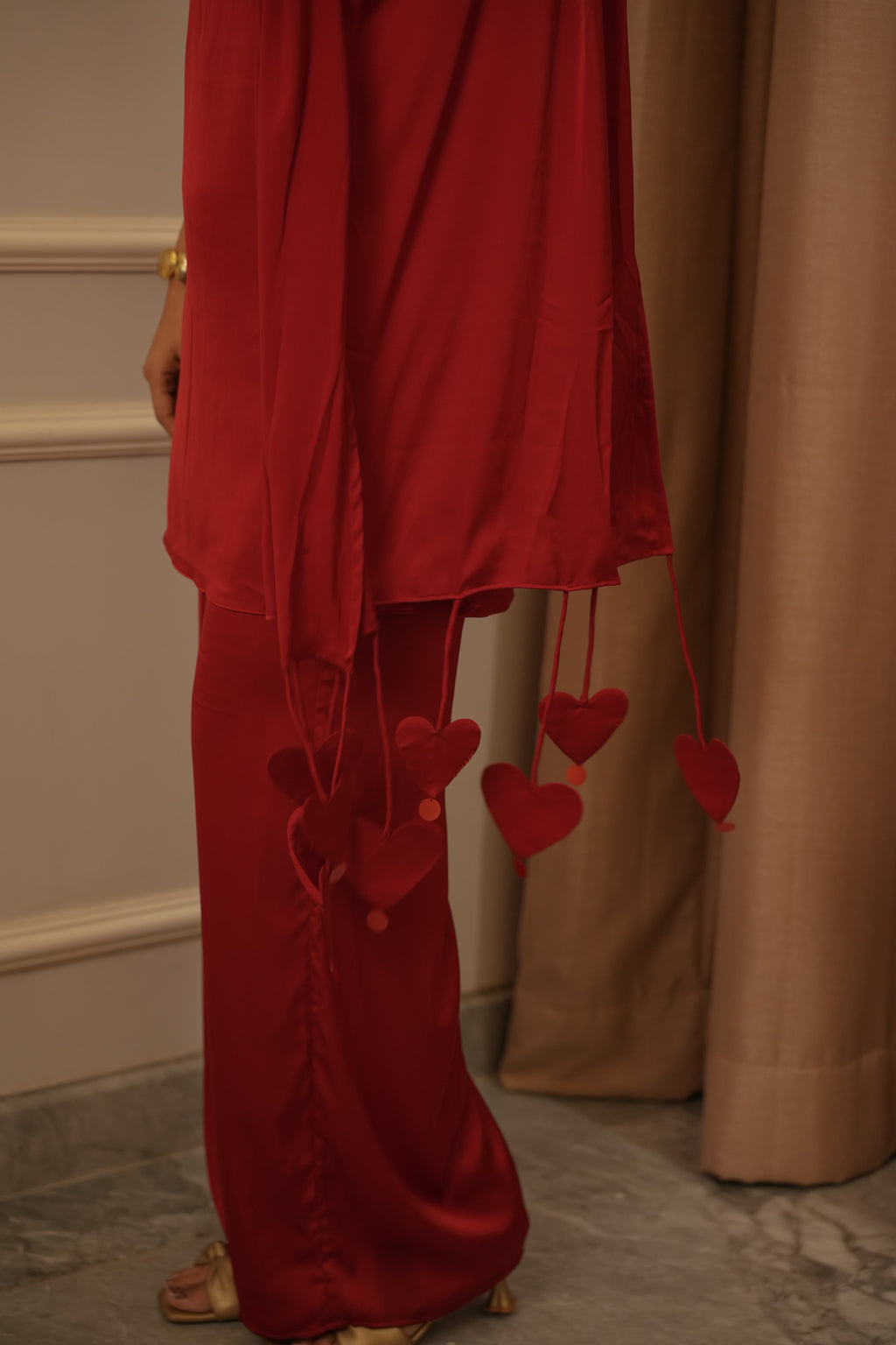 Laal Ishq Set, red satin co-ord set for women by Siyra, view 4