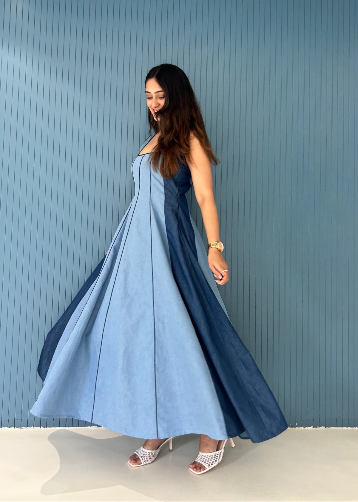 Dual Denim Dress, denim maxi dress for women by Siyra, view 6