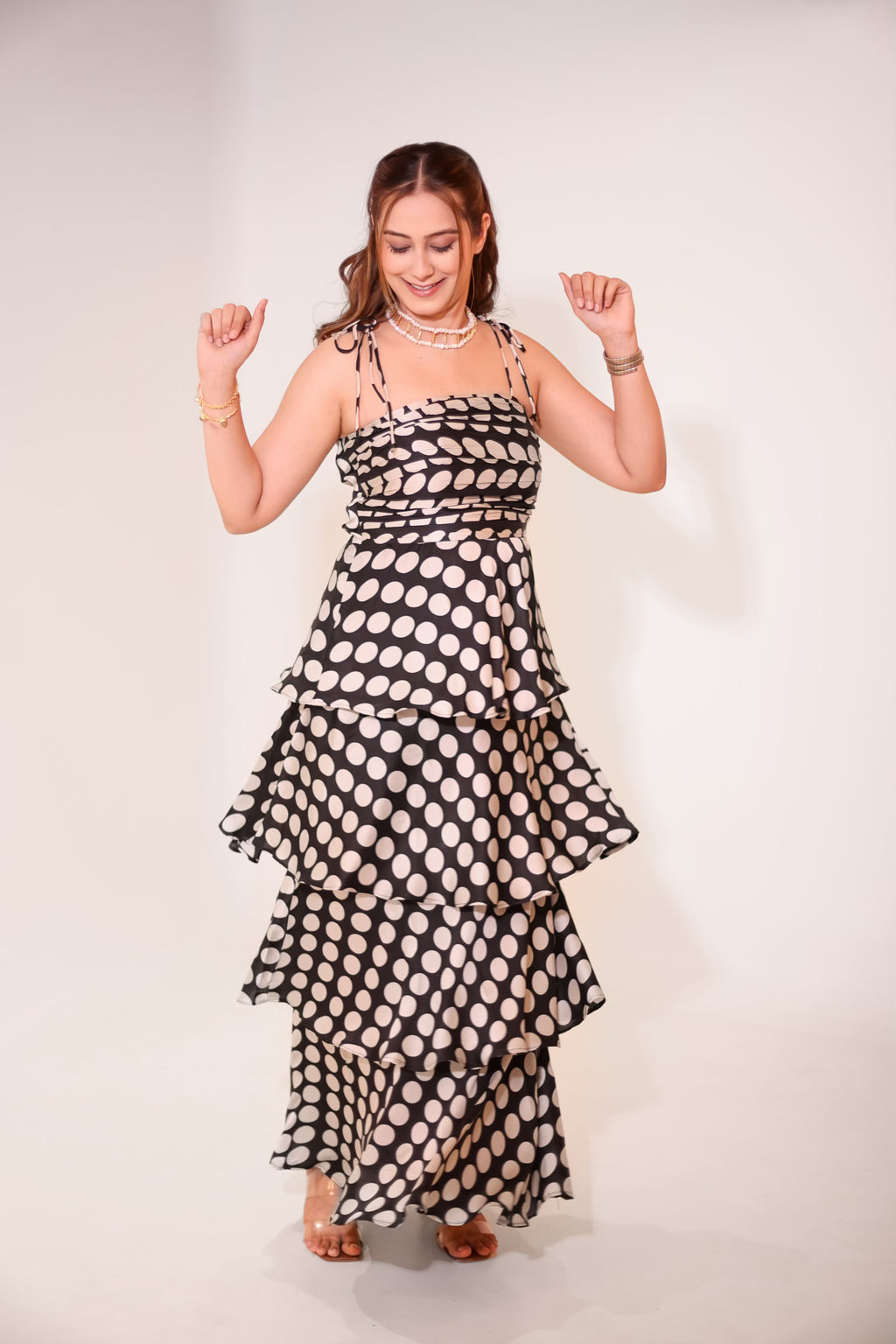 Tierra Polka Dress, polka dot tiered maxi dress for women by Siyra, view 2