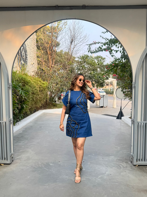Amy Denim Dress, denim mini dress for women by Siyra, view 2